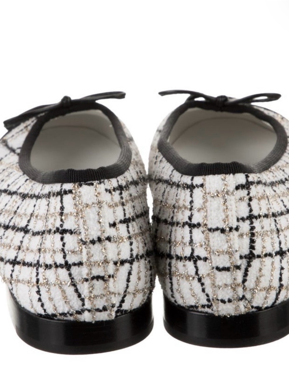 CHANEL metallic & White Tweed & Black Cap-Toe Ballet Flats size 40 - Picture 2 of 4